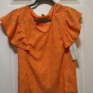 Women’s Orange Eyelet Flutter Sleeve Top
